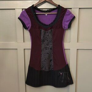 Kollontai Cory Tunic Whimsigoth Lace Mixed Media Purple Black Size Medium